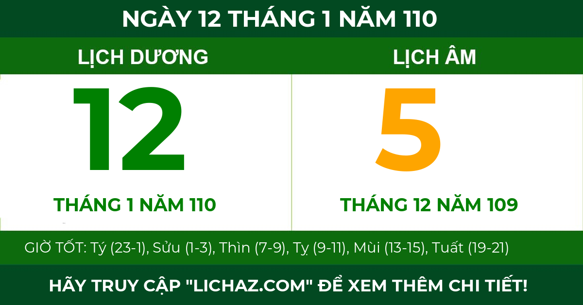 lịch âm ngày 12 tháng 1 năm 110