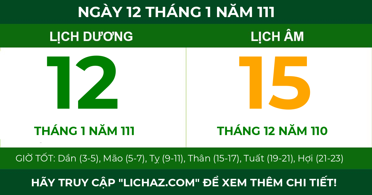 lịch âm ngày 12 tháng 1 năm 111