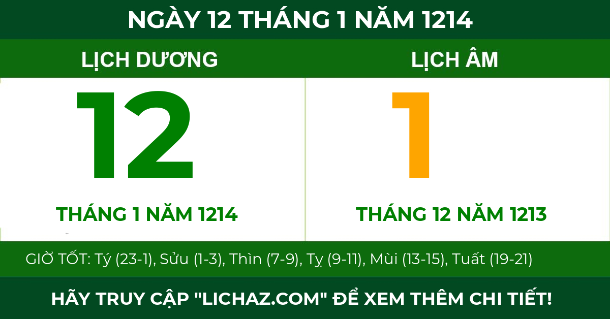 lịch âm ngày 12 tháng 1 năm 1214