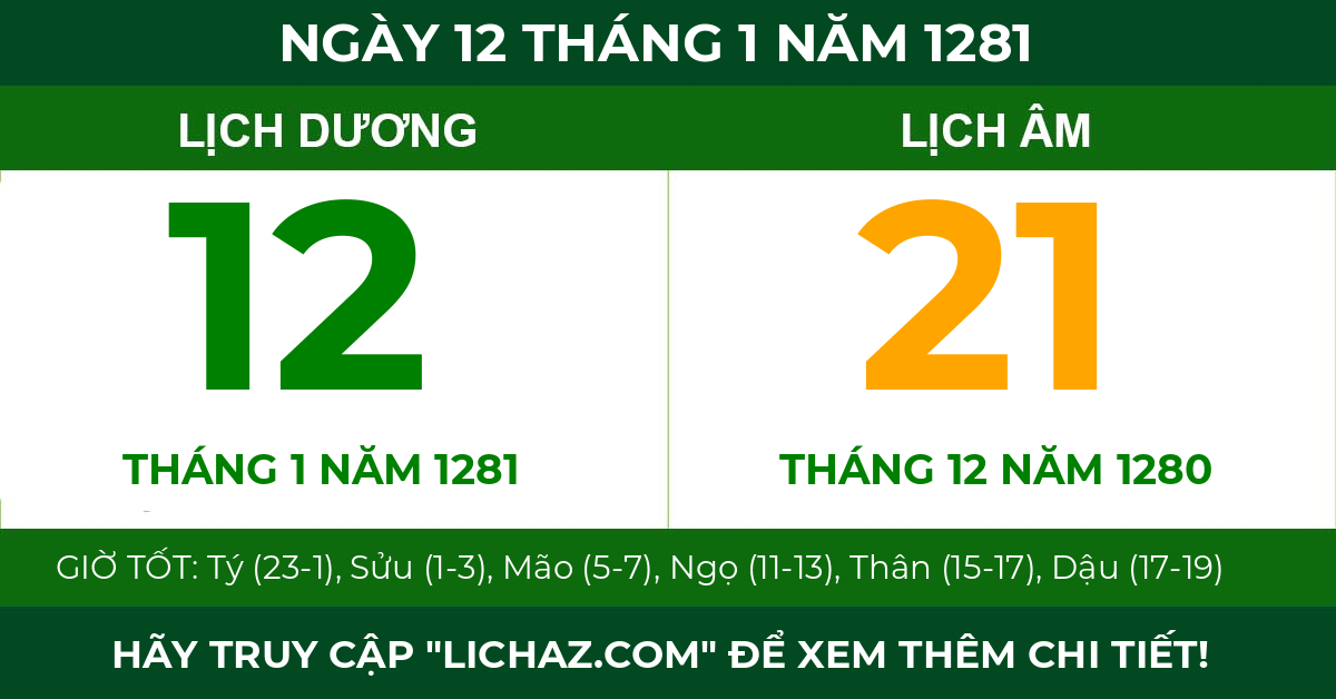 lịch âm ngày 12 tháng 1 năm 1281