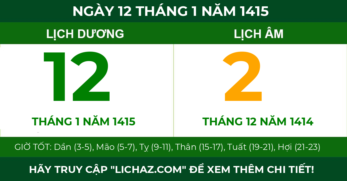 lịch âm ngày 12 tháng 1 năm 1415