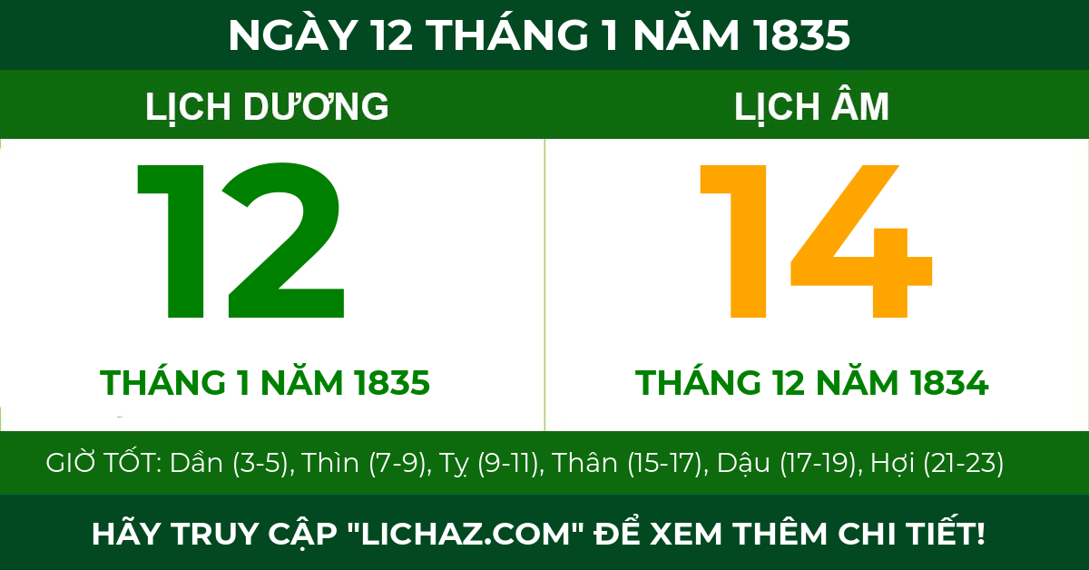 lịch âm ngày 12 tháng 1 năm 1835