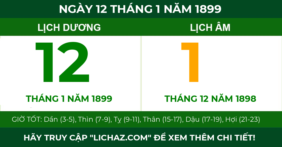 lịch âm ngày 12 tháng 1 năm 1899