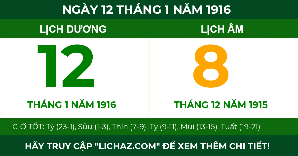 lịch âm ngày 12 tháng 1 năm 1916