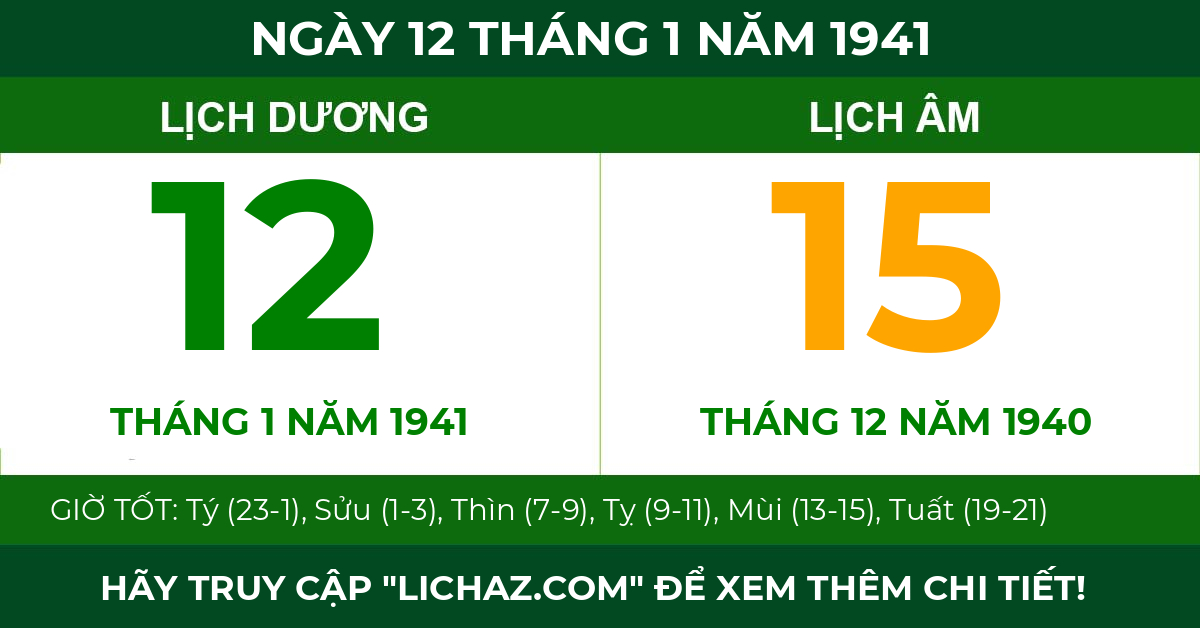lịch âm ngày 12 tháng 1 năm 1941