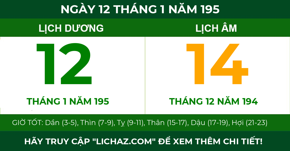 lịch âm ngày 12 tháng 1 năm 195