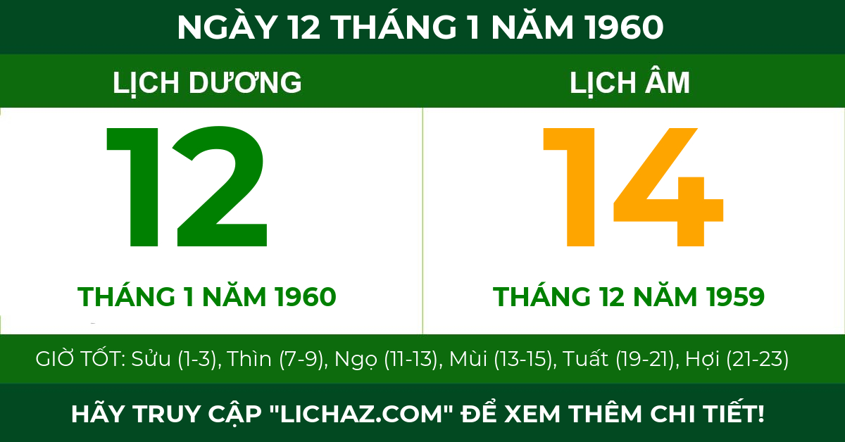 lịch âm ngày 12 tháng 1 năm 1960