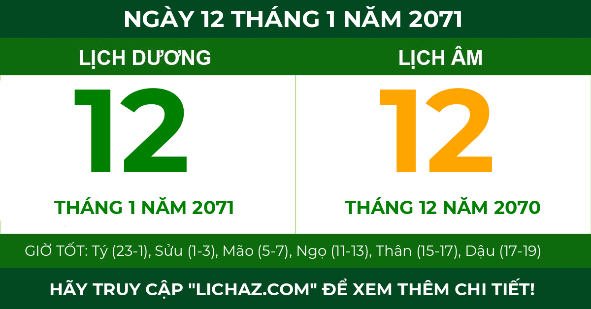 lịch âm ngày 12 tháng 1 năm 2071