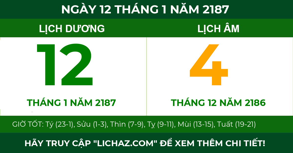 lịch âm ngày 12 tháng 1 năm 2187