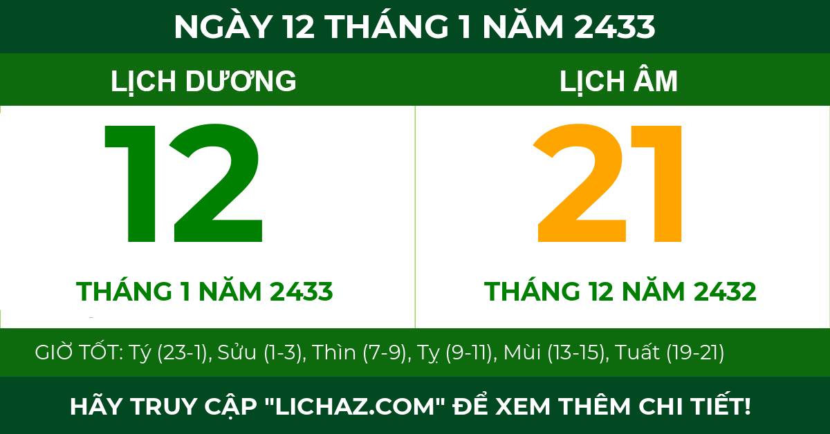 lịch âm ngày 12 tháng 1 năm 2433