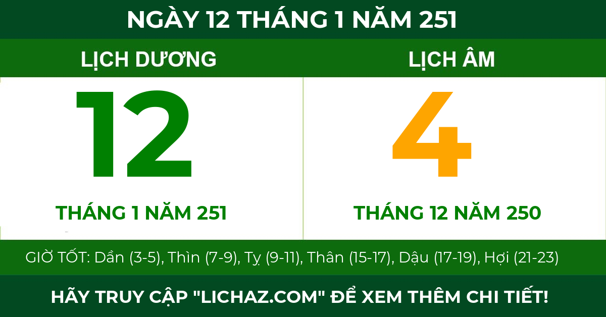 lịch âm ngày 12 tháng 1 năm 251
