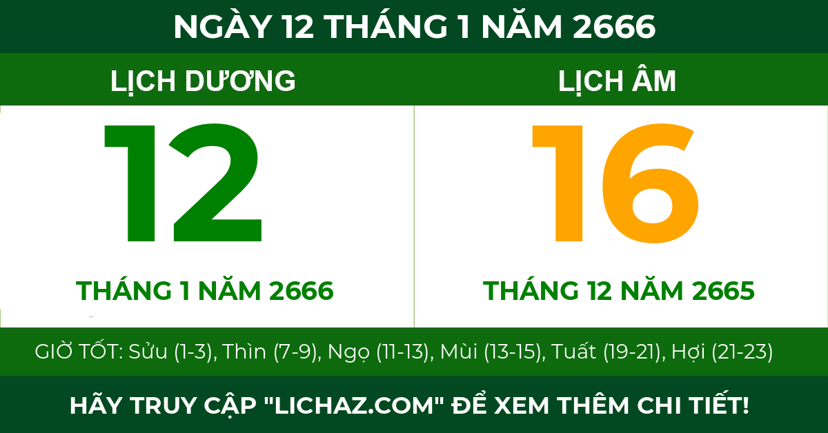 lịch âm ngày 12 tháng 1 năm 2666