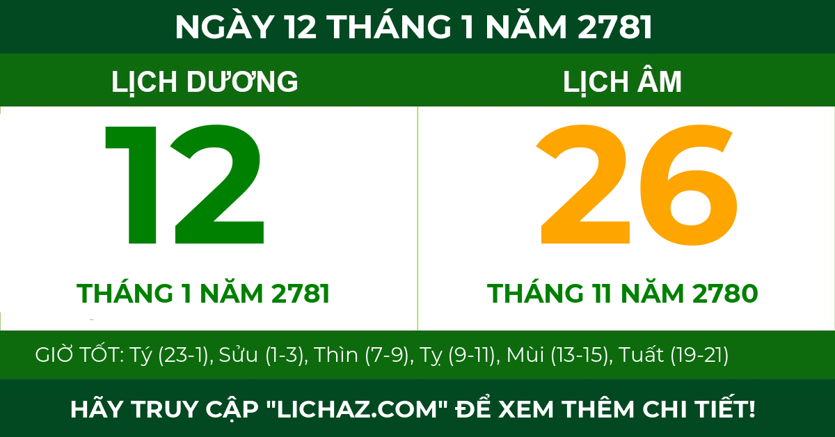 lịch âm ngày 12 tháng 1 năm 2781
