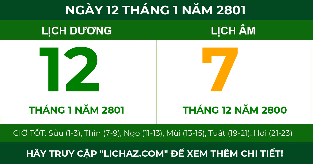 lịch âm ngày 12 tháng 1 năm 2801