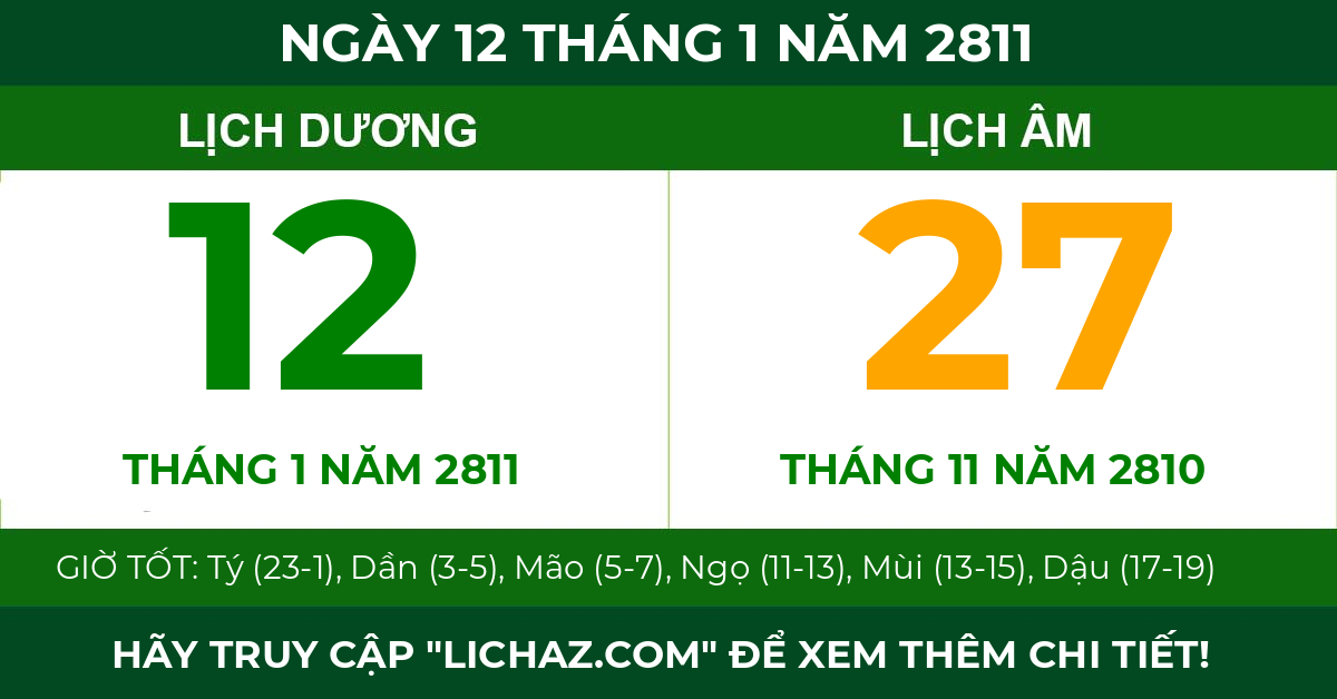 lịch âm ngày 12 tháng 1 năm 2811