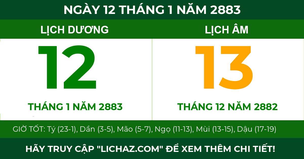 lịch âm ngày 12 tháng 1 năm 2883
