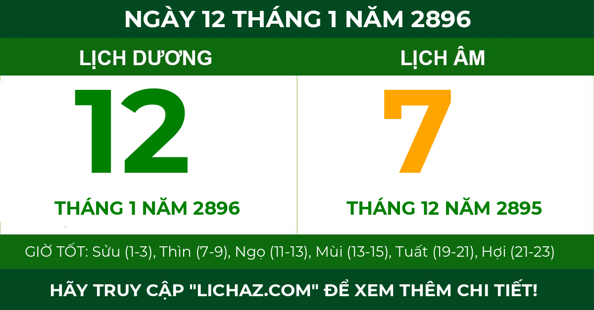 lịch âm ngày 12 tháng 1 năm 2896
