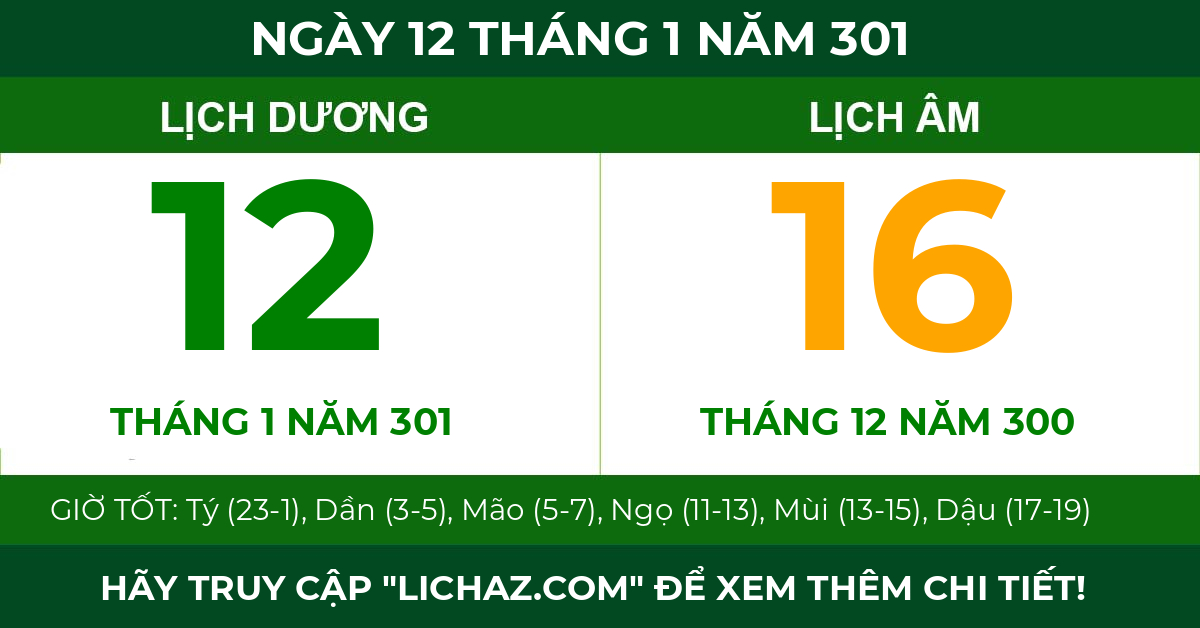 lịch âm ngày 12 tháng 1 năm 301