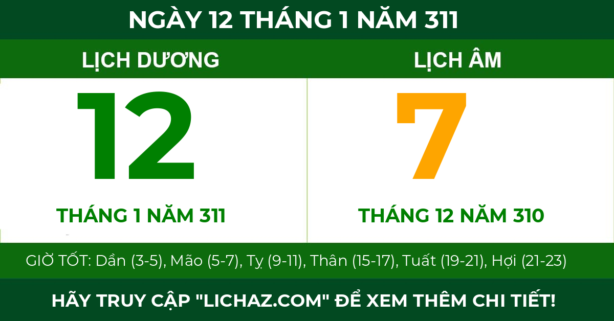 lịch âm ngày 12 tháng 1 năm 311