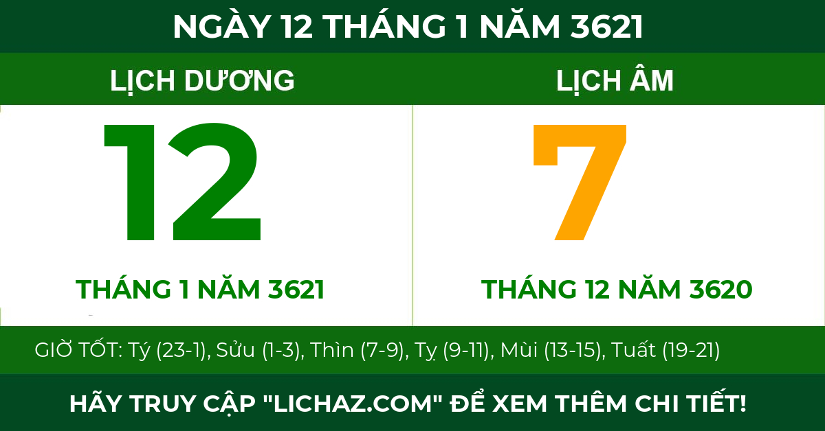 lịch âm ngày 12 tháng 1 năm 3621
