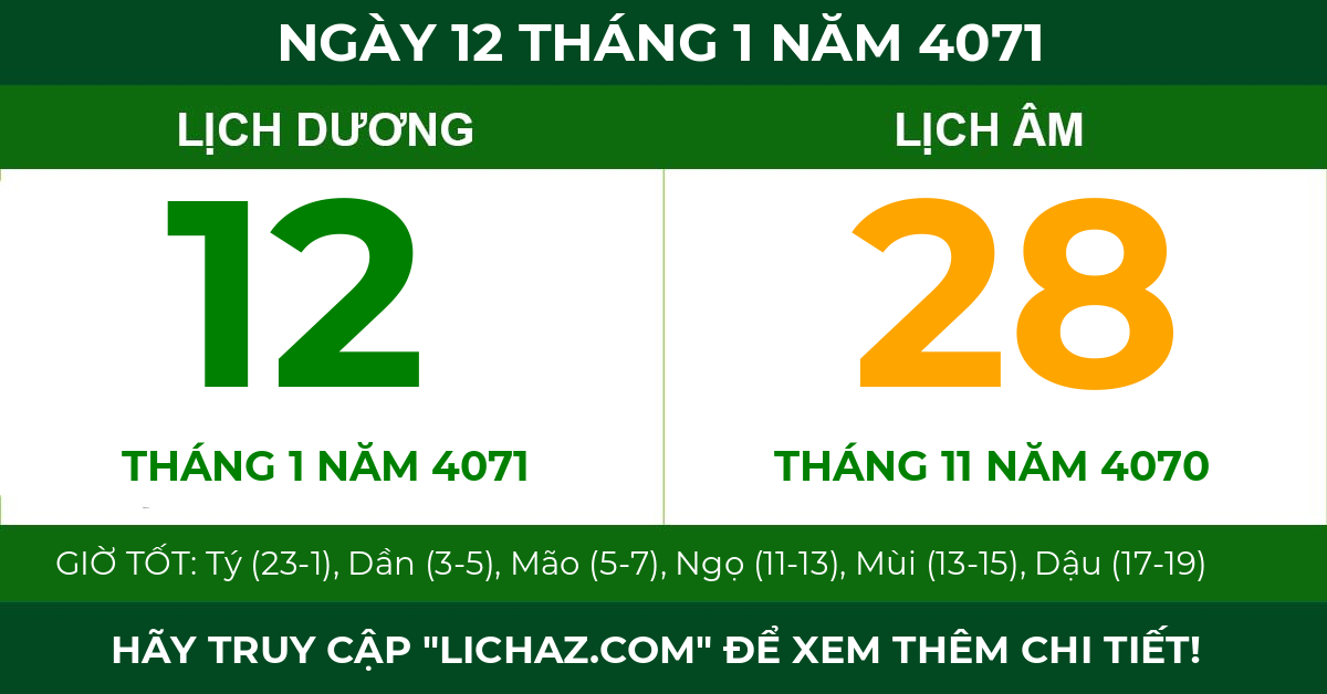 lịch âm ngày 12 tháng 1 năm 4071