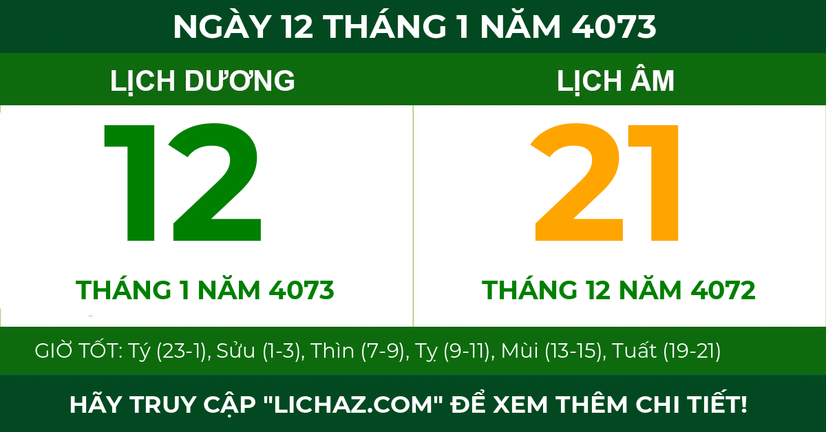 lịch âm ngày 12 tháng 1 năm 4073
