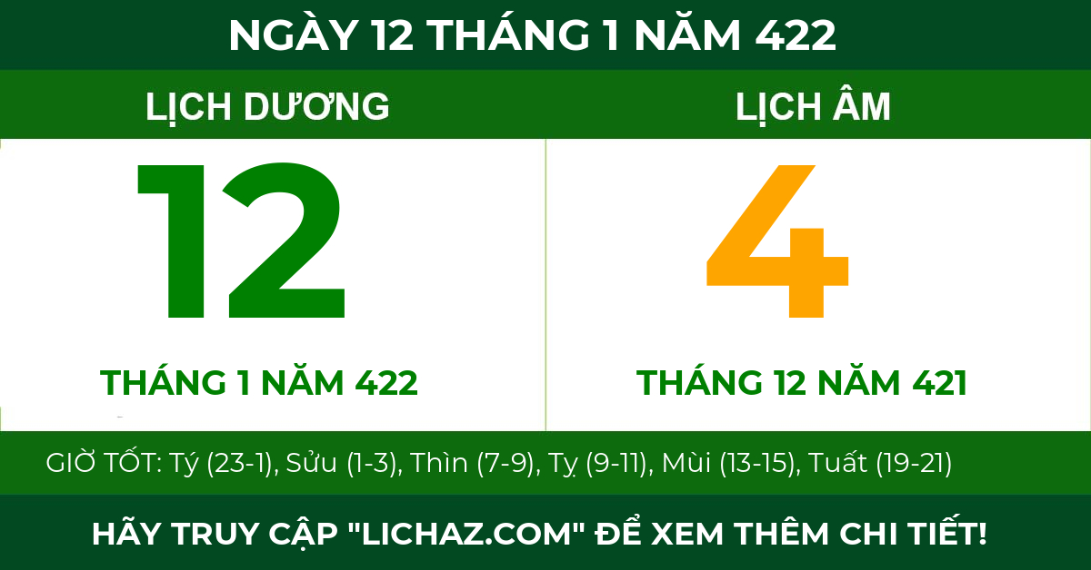 lịch âm ngày 12 tháng 1 năm 422
