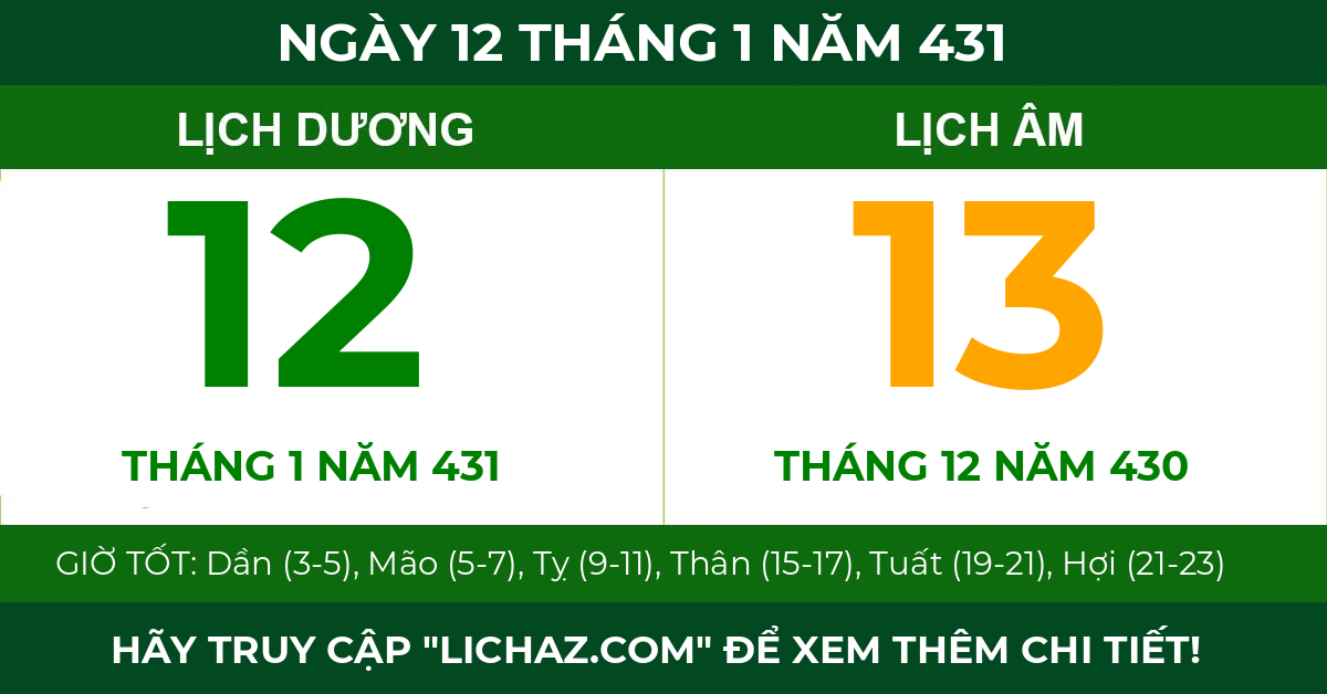 lịch âm ngày 12 tháng 1 năm 431