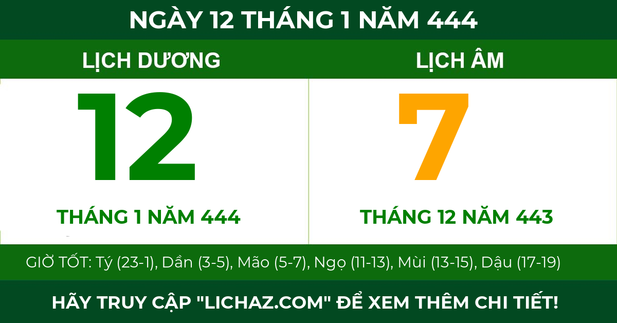 lịch âm ngày 12 tháng 1 năm 444
