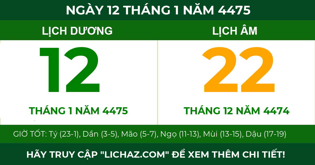 lịch âm ngày 12 tháng 1 năm 4475