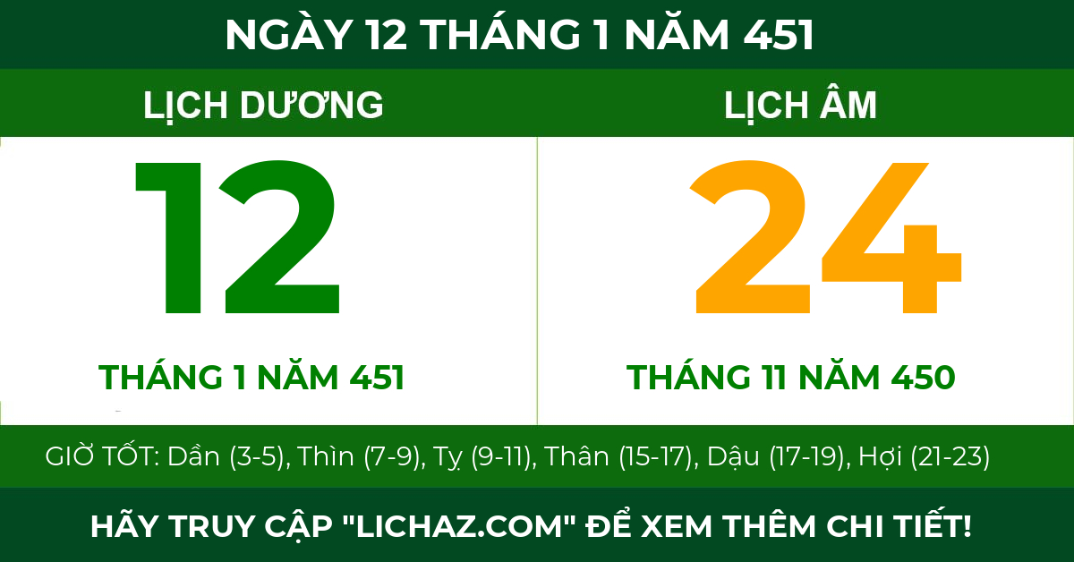 lịch âm ngày 12 tháng 1 năm 451