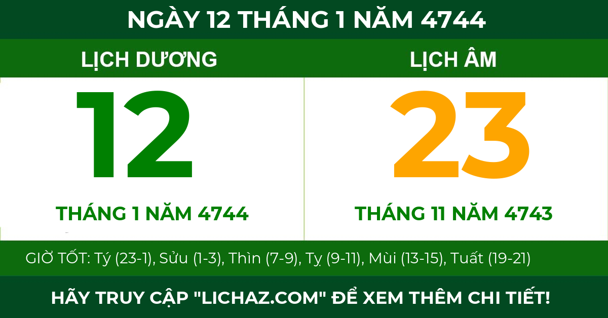 lịch âm ngày 12 tháng 1 năm 4744
