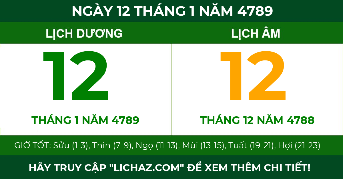 lịch âm ngày 12 tháng 1 năm 4789