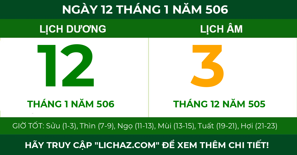 lịch âm ngày 12 tháng 1 năm 506
