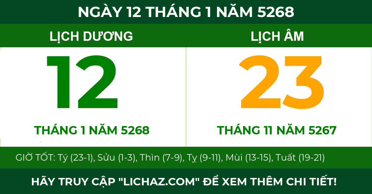 lịch âm ngày 12 tháng 1 năm 5268