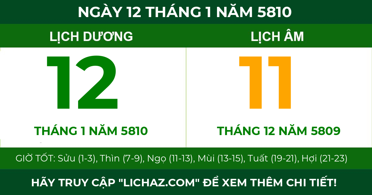 lịch âm ngày 12 tháng 1 năm 5810