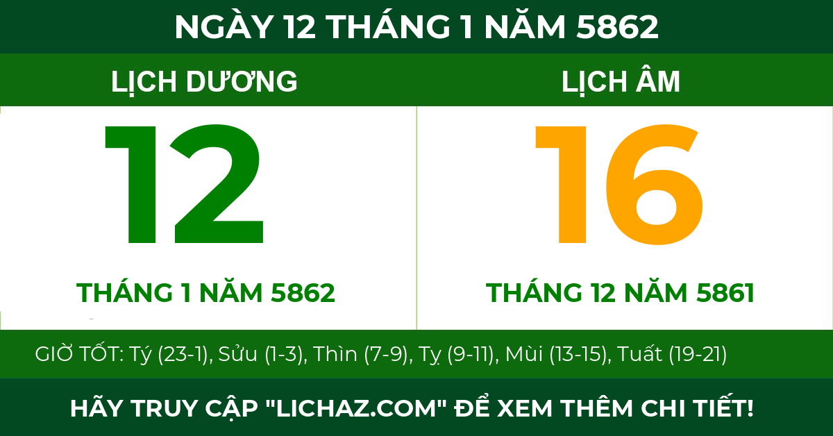 lịch âm ngày 12 tháng 1 năm 5862
