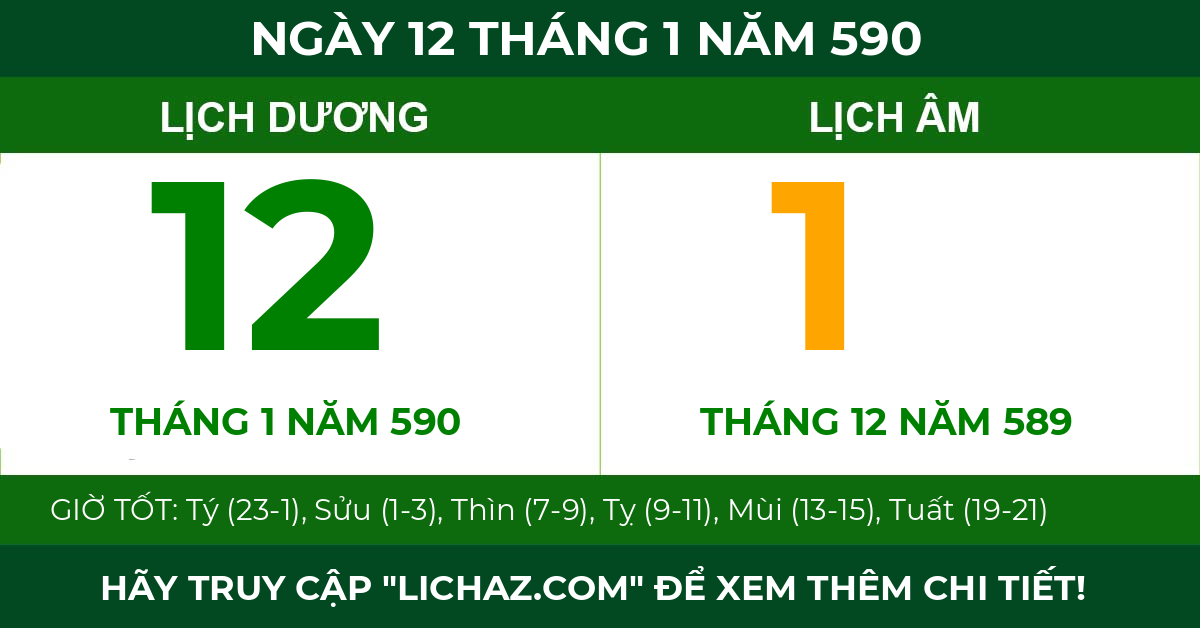 lịch âm ngày 12 tháng 1 năm 590