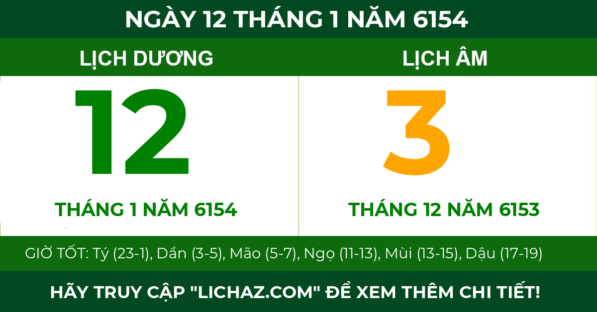 lịch âm ngày 12 tháng 1 năm 6154