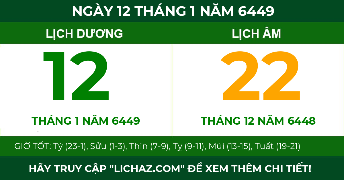lịch âm ngày 12 tháng 1 năm 6449