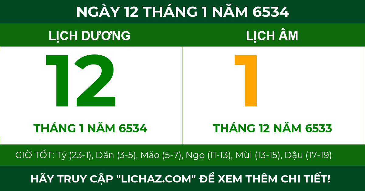 lịch âm ngày 12 tháng 1 năm 6534