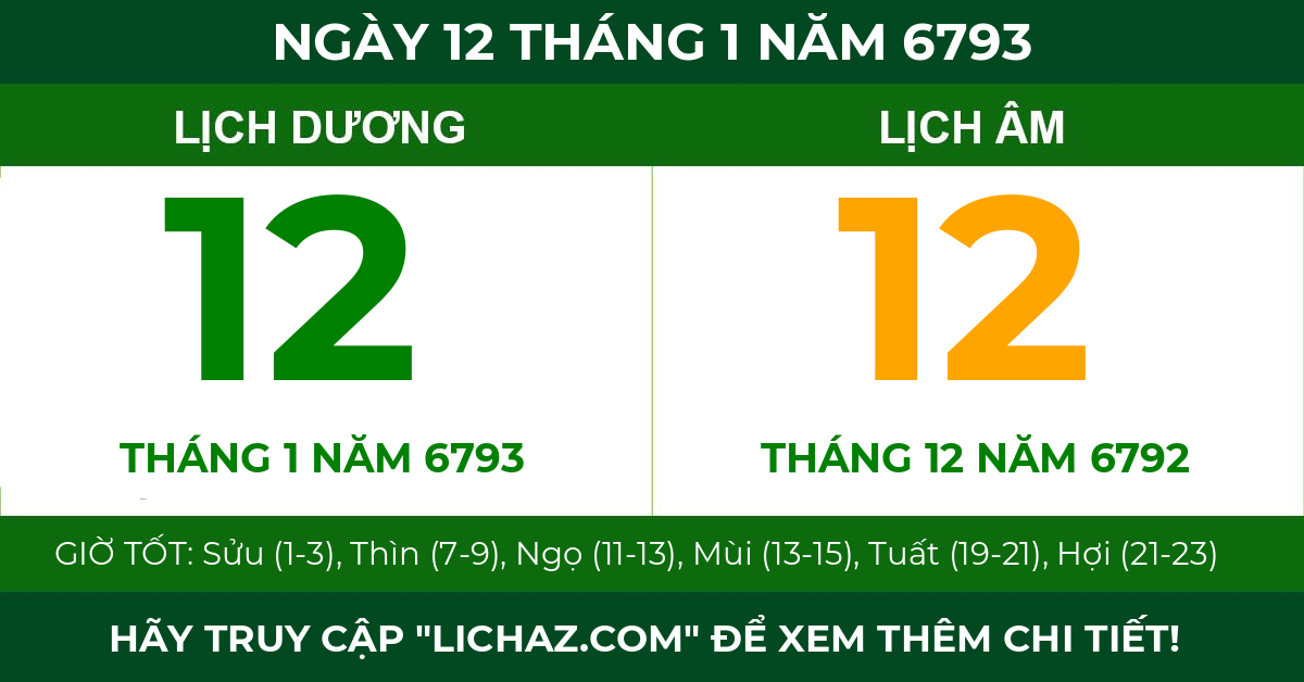 lịch âm ngày 12 tháng 1 năm 6793