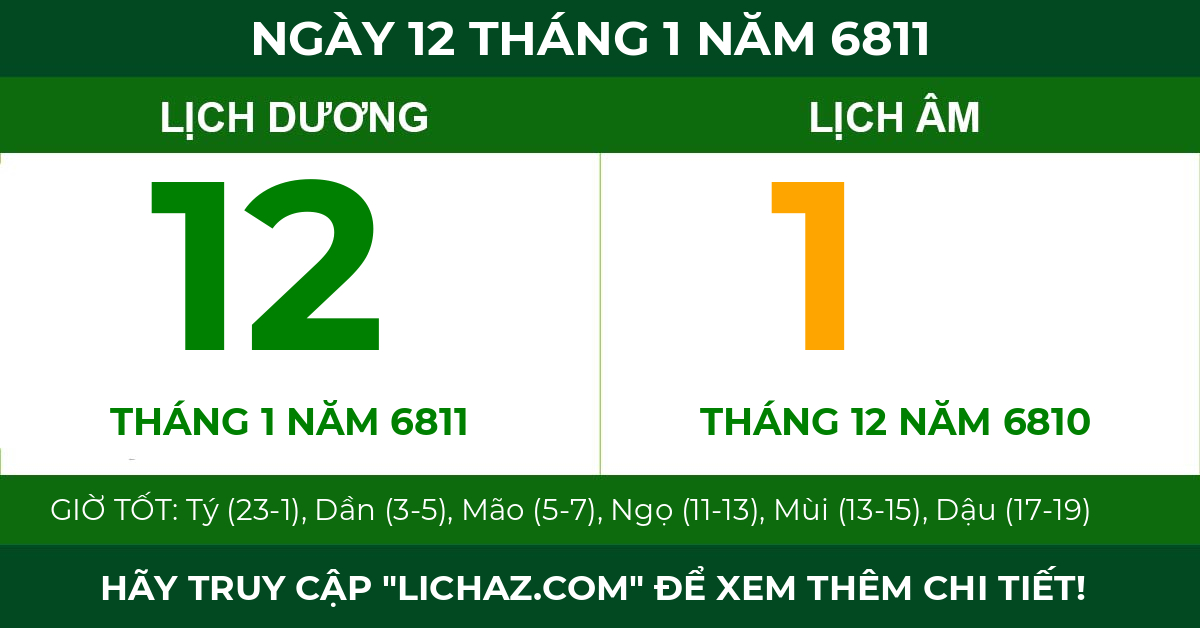 lịch âm ngày 12 tháng 1 năm 6811