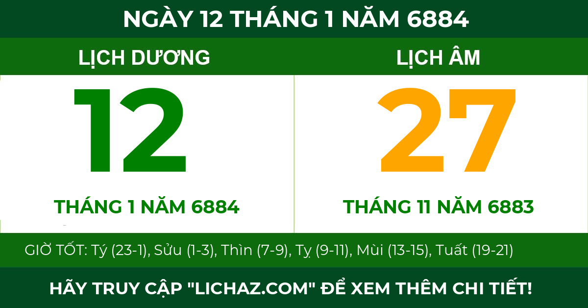 lịch âm ngày 12 tháng 1 năm 6884