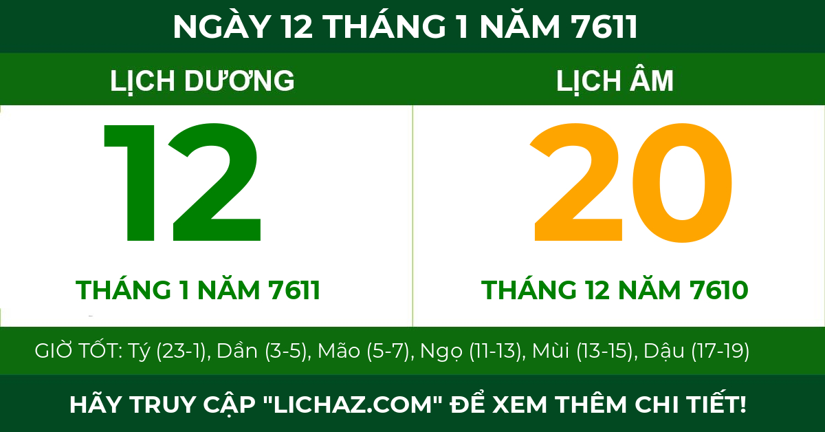 lịch âm ngày 12 tháng 1 năm 7611