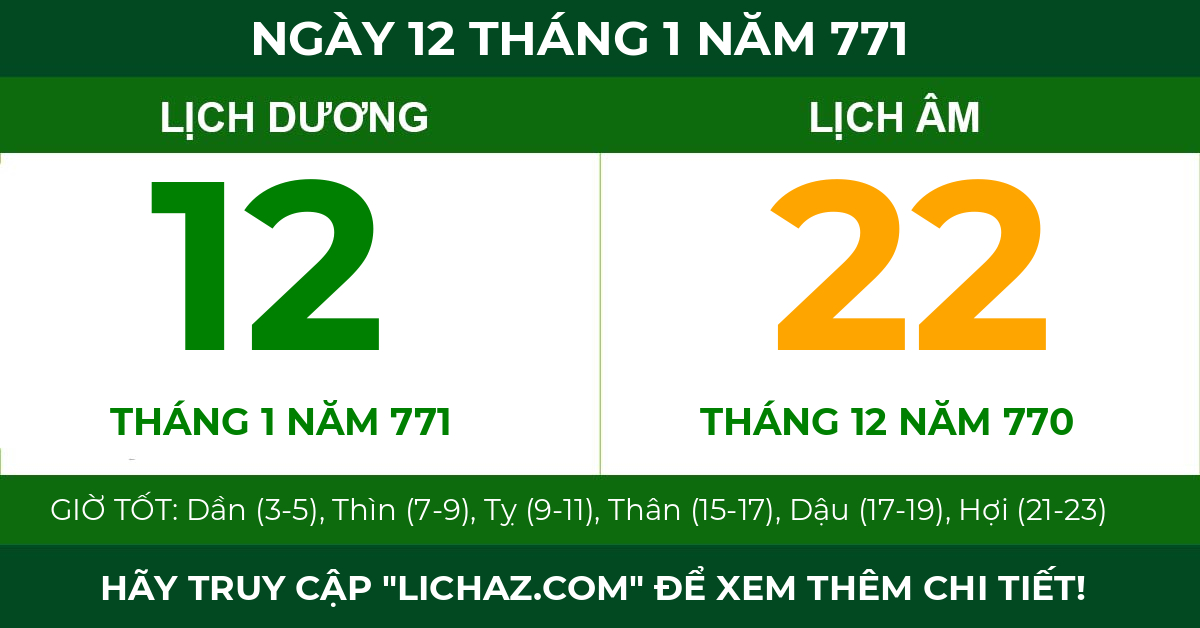 lịch âm ngày 12 tháng 1 năm 771