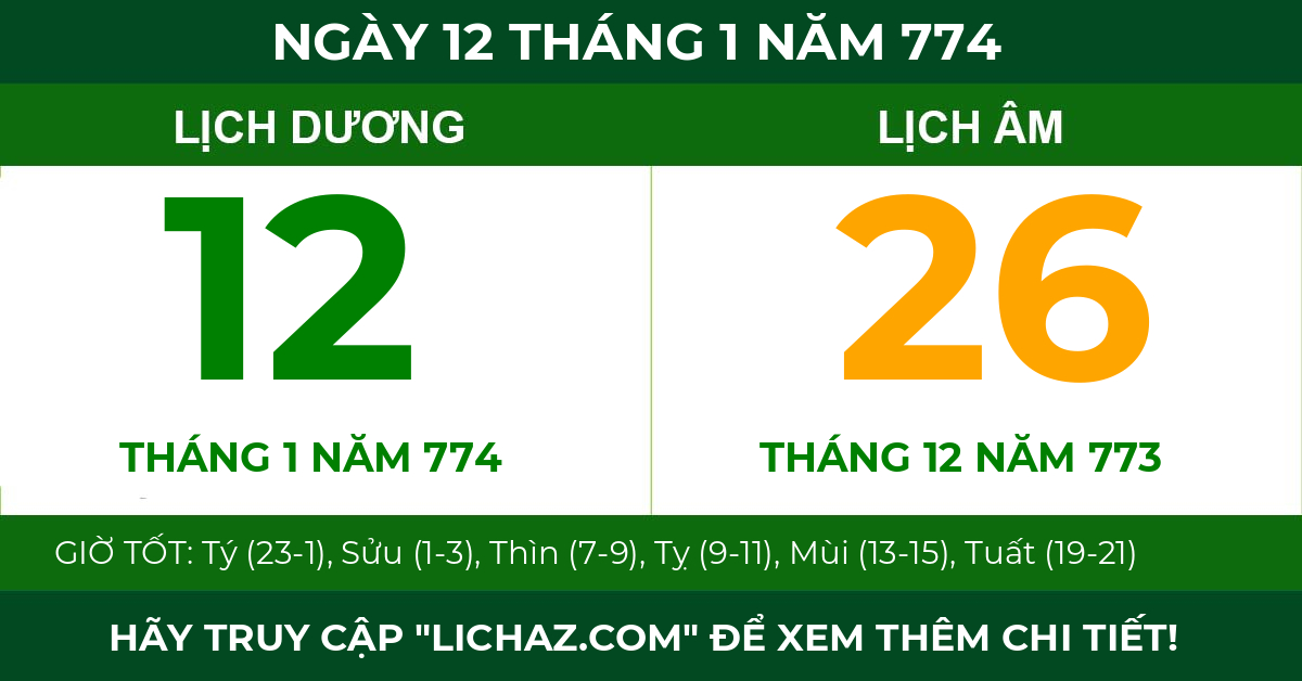 lịch âm ngày 12 tháng 1 năm 774