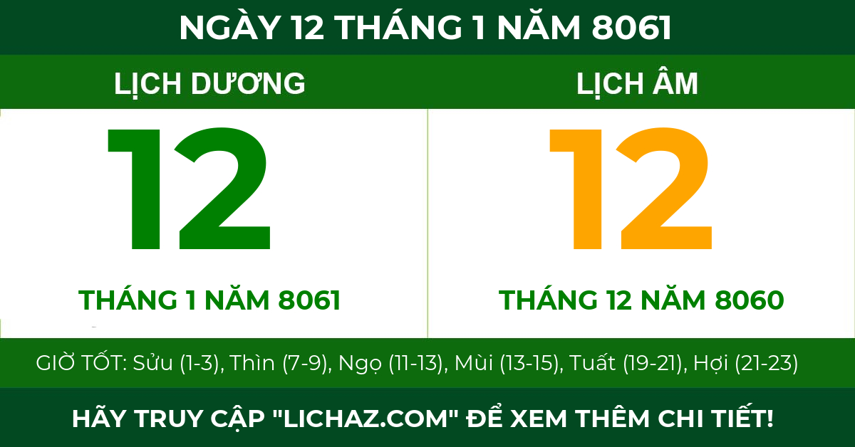 lịch âm ngày 12 tháng 1 năm 8061