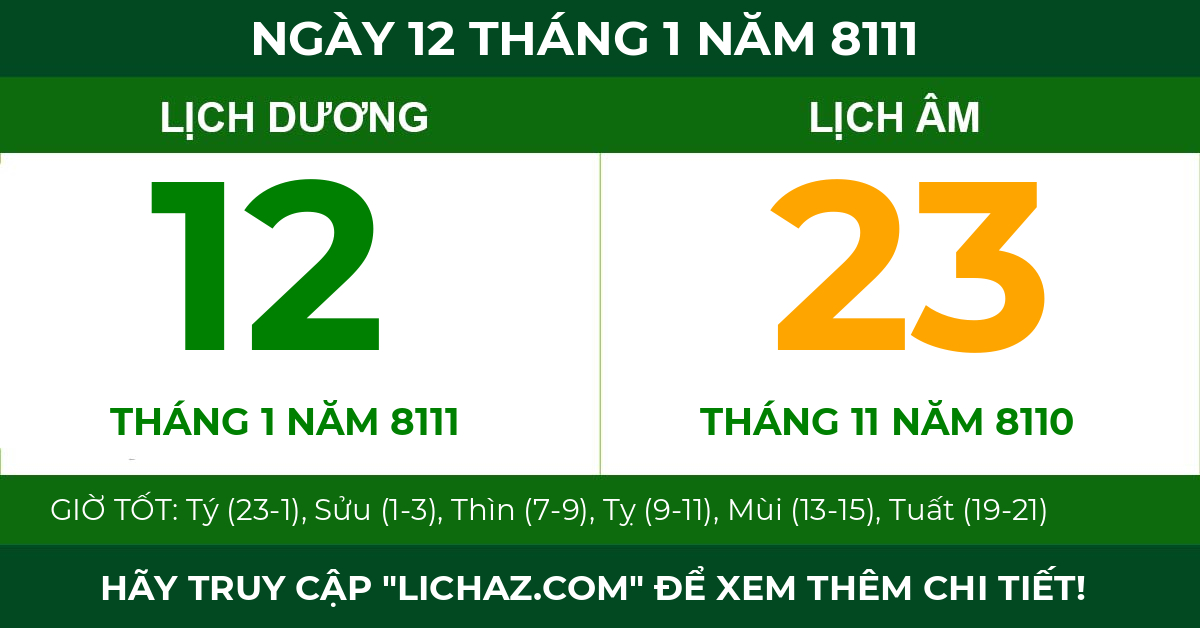 lịch âm ngày 12 tháng 1 năm 8111