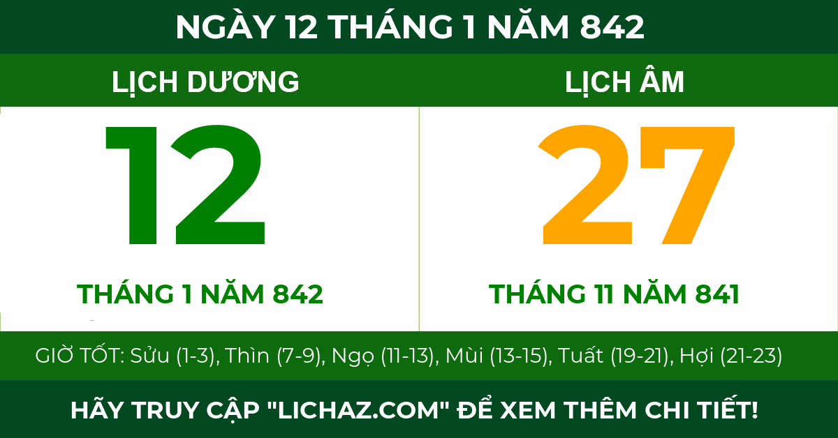 lịch âm ngày 12 tháng 1 năm 842